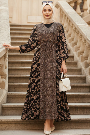 brown hijab dress Patterned Modest 21301KH *CARE/WASH