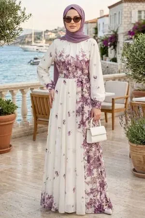 Patterned Cherry Modest Dress 25281VSN - 1