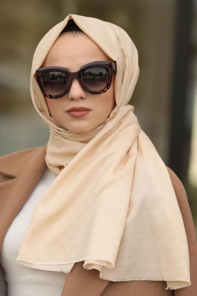 Patterned Cream Shawl 7511KR - 1