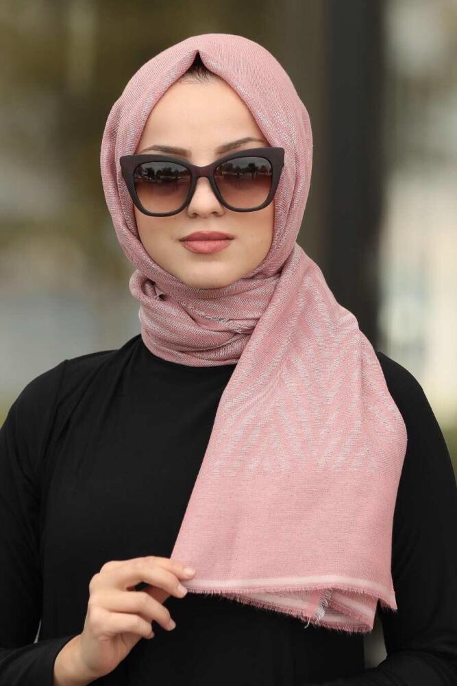 Patterned Dusty Rose Hijab Shawl 7506GK - 1