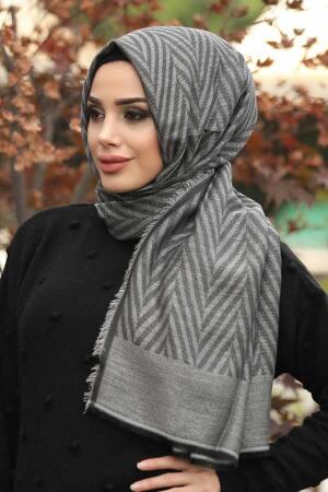 Patterned Grey Hijab Shawl 7506GR - 1
