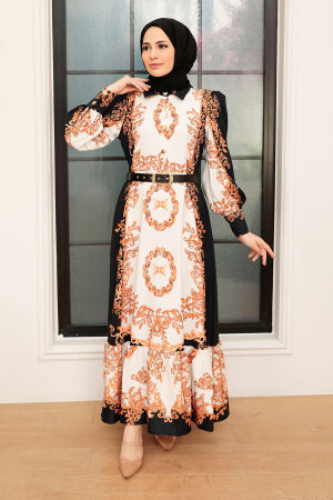 Patterned Hijab Dress 22235DSN - 3