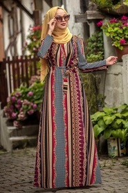Patterned Hijab Dress 3477DSN - Thumbnail