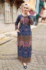 Patterned Hijab Dress 6681DSN - Thumbnail