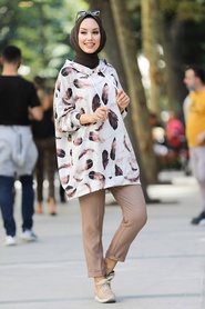 Patterned Hijab Sweatshirt 41250DSN - Thumbnail