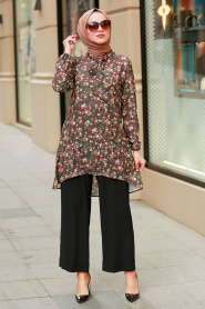 Patterned Khaki Hijab Tunic 40271HK - Thumbnail