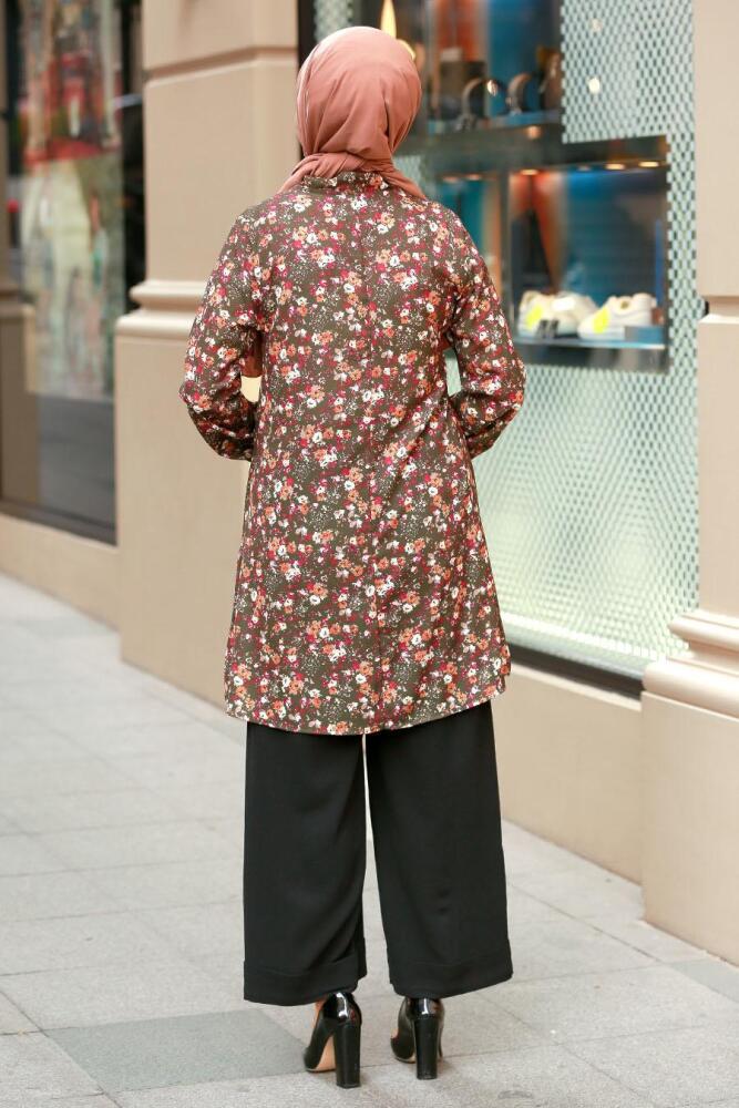 Patterned Khaki Hijab Tunic 40271HK - 2