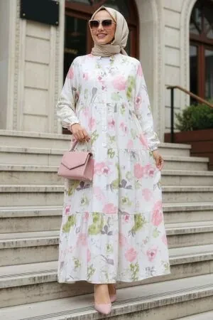 Patterned Khaki Modest Dress 20624HK - 1