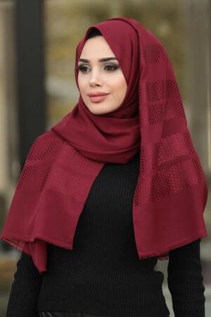 Patterned Mahogany Hijab Shawl 7505BR - 1
