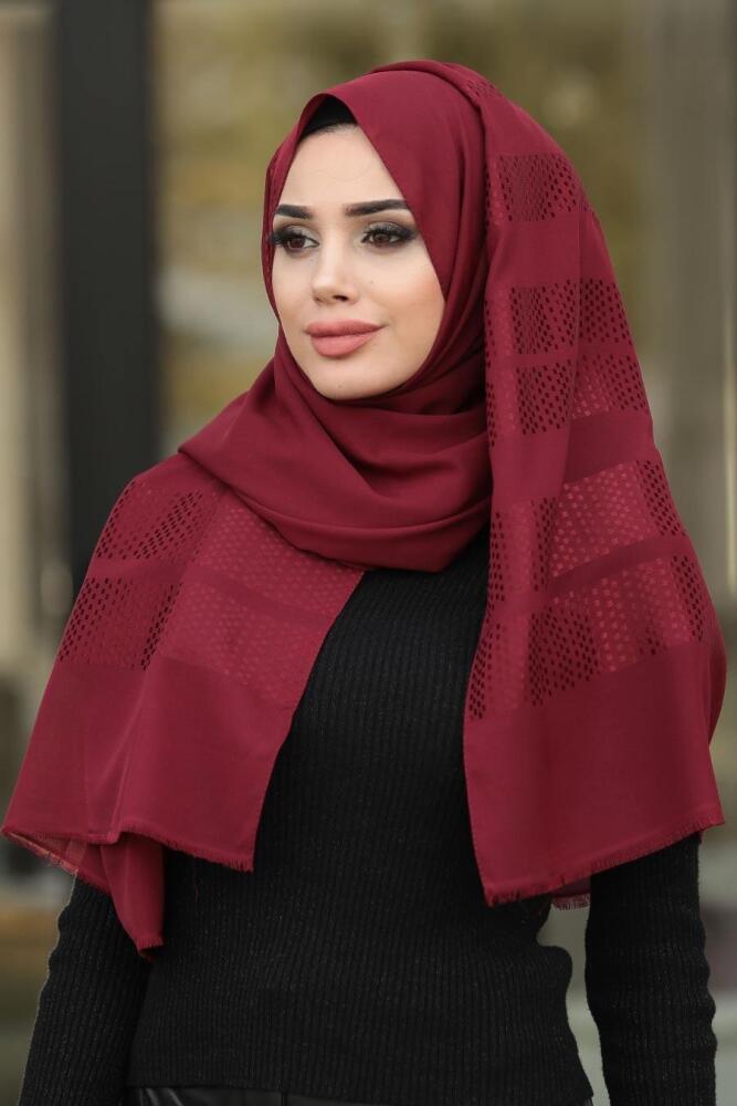 Patterned Mahogany Hijab Shawl 7505BR - 1