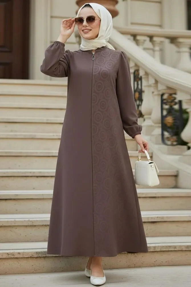 Patterned Mink Modest Abaya 85103V - 1