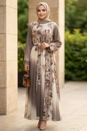 Patterned Mink Modest Dress 25291V 