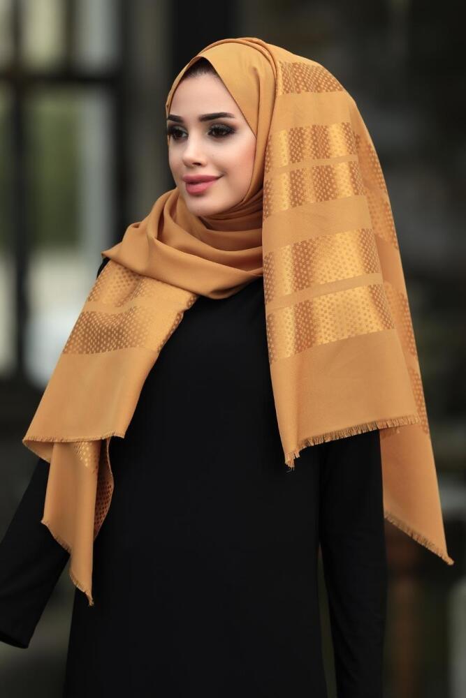 Patterned Mustard Shawl 7505HR - 1
