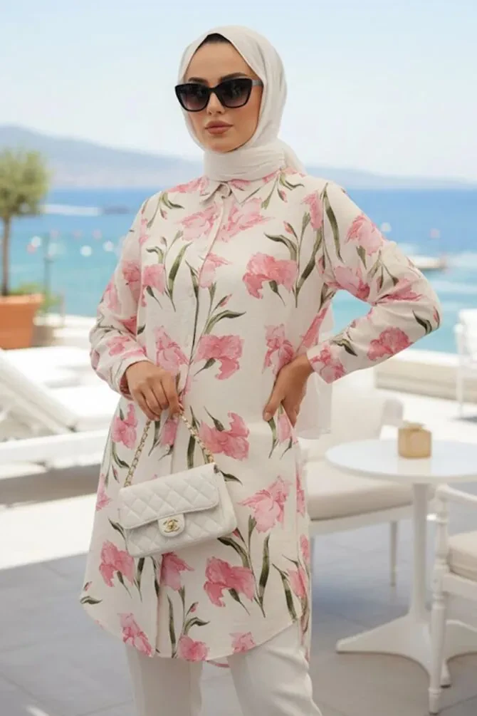 Patterned Pink Modest Tunic 11749P - 1