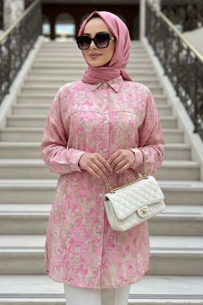 Patterned Pink Modest Tunic 26603P - 1