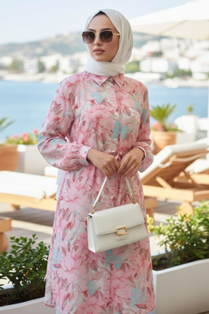 Patterned Pink Modest Tunic 26702P - 1