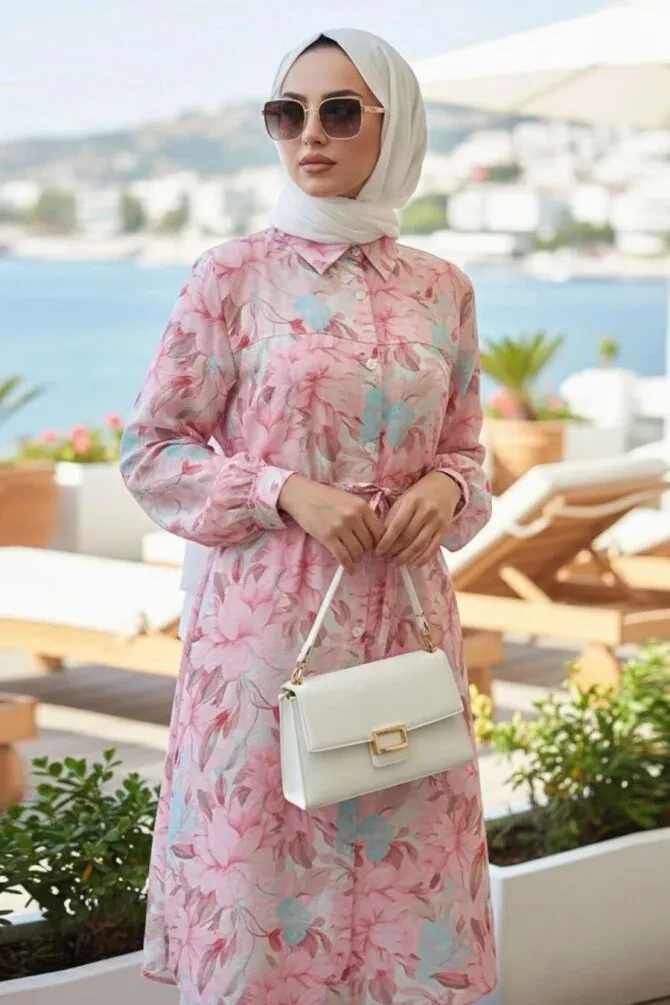 Patterned Pink Modest Tunic 26702P - 1