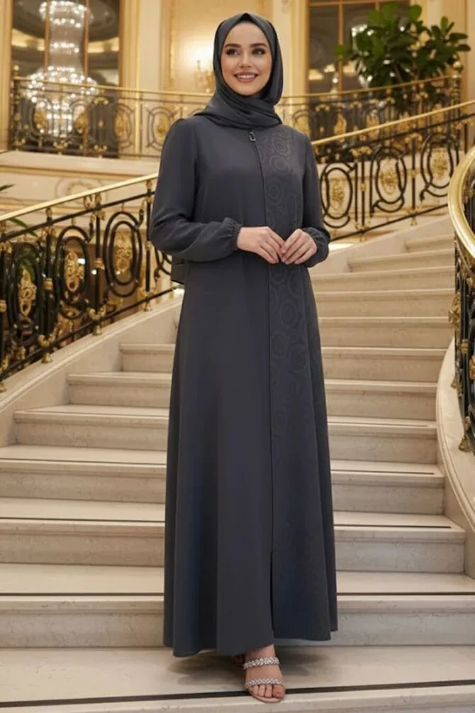 Patterned Smoke Modest Abaya 85103FU - 1
