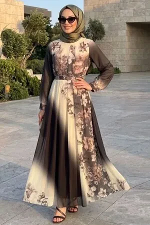 Patterned Smoke Modest Dress 25291FU 
