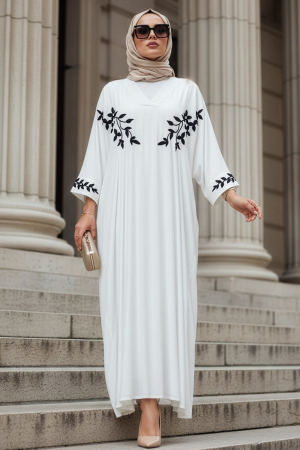 Patterned White Modest Dress 10218B - 1