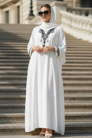 Patterned White Modest Dress 20201B - 1