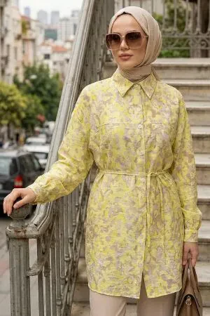 Patterned Yellow Modest Tunic 26603SR 