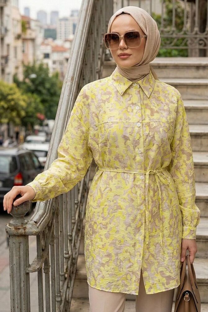 Patterned Yellow Modest Tunic 26603SR - 1