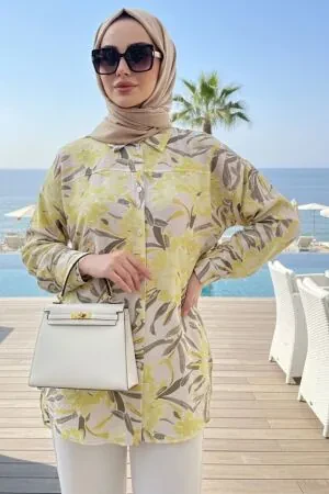 Patterned Yellow Modest Tunic 26612SR - 1