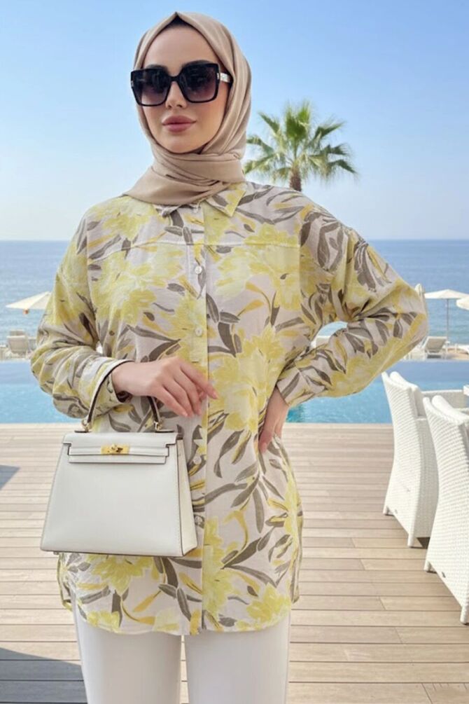 Patterned Yellow Modest Tunic 26612SR - 1
