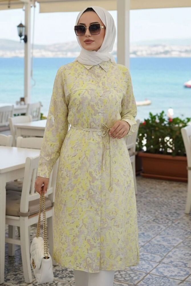 Patterned Yellow Modest Tunic 26701SR - 1