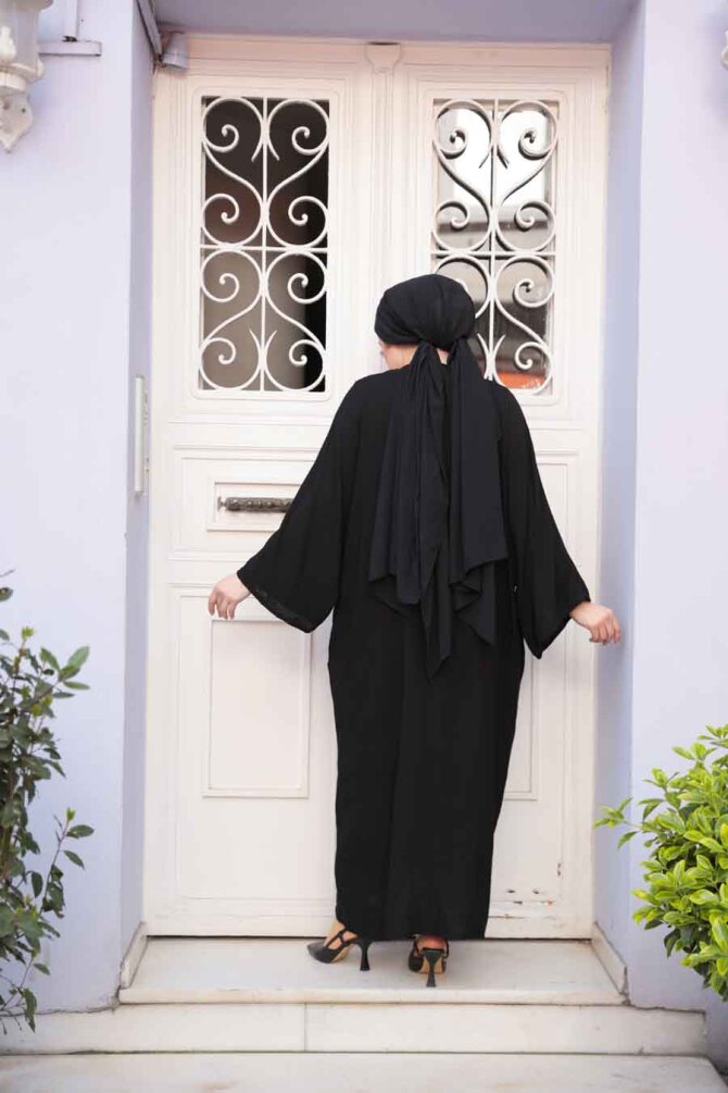 Payet Desenli Siyah Tesettür Elbise 21003S - 3