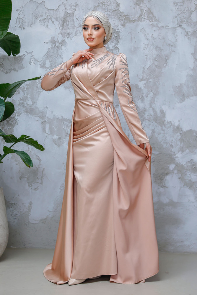 Pelerinli Siyah Tesettür Abiye Elbise 43381BS - 2