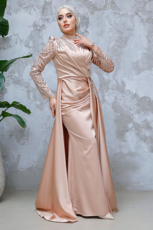Pelerinli Siyah Tesettür Abiye Elbise 43381BS - 3