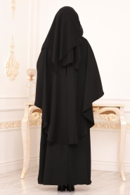 Pelerinli Siyah Tesettür Abiye Elbise 5002S - Thumbnail