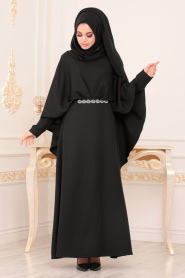 Pelerinli Siyah Tesettür Abiye Elbise 5002S - Thumbnail