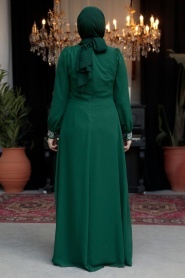Pelerinli Yeşil Tesettür Abiye Elbise 25876Y - Thumbnail