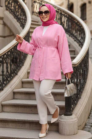 Pembe Tesettür Kimono 19032P - N.S NEVA STYLE