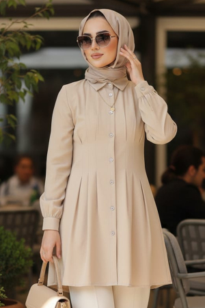 Pens Detailed Beige Modest Tunic 10500BEJ 