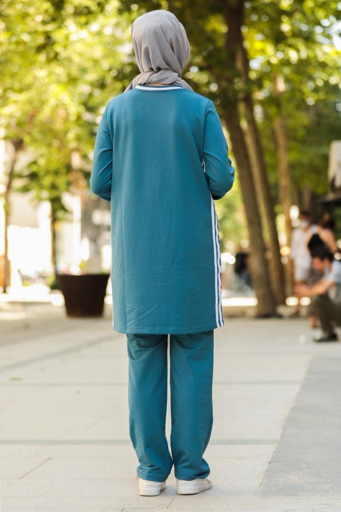 Petrol Blue Hijab Casual Suit 91480PM - 2