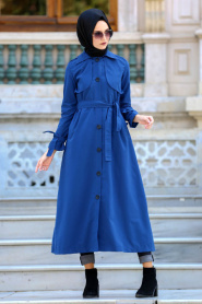 Petrol Blue Hijab Coat 21190PM - Thumbnail