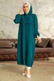 Petrol Blue Hijab Coat 5698PM - Thumbnail