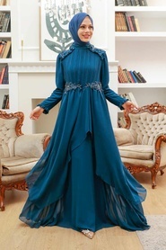 Neva Style - Stylish Petrol Blue Modest Prom Dress 25807PM - Thumbnail