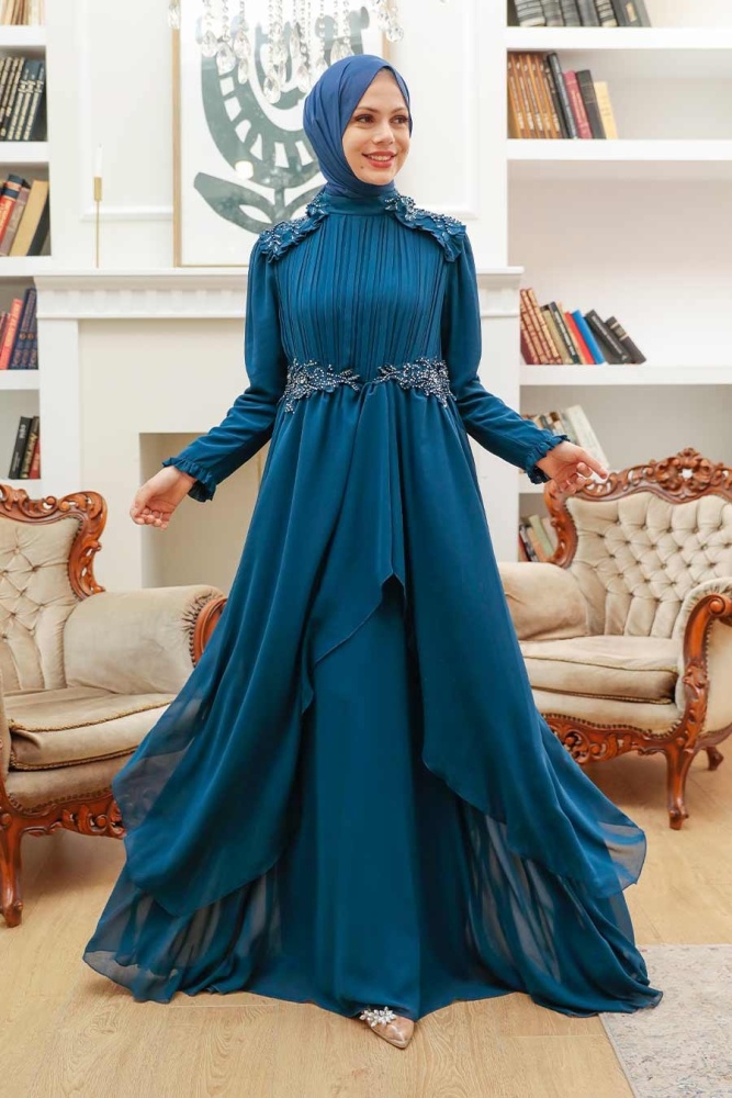 Neva Style - Stylish Petrol Blue Modest Prom Dress 25807PM - 1