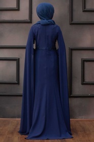 Petrol Blue Hijab Evening Dress 3803PM - Thumbnail