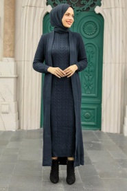 Petrol Blue Hijab Knitwear Suit Dress 3171PM - Thumbnail