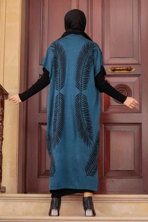Petrol Blue Hijab Knitwear Suit Dress 3183PM - 2