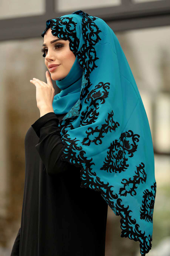 Petrol Blue Hijab Shawl 7493PM - 1