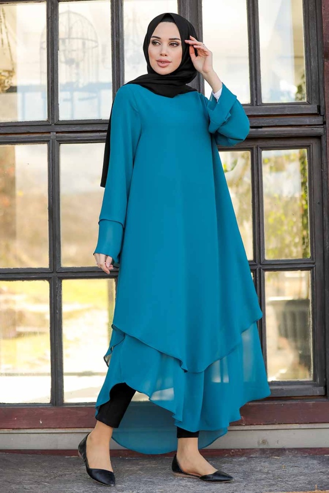 Petrol Blue Hijab Tunic 33170PM - 1