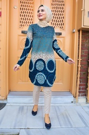 Petrol Blue Hijab Tunic 358117PM - Thumbnail