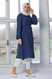 Petrol Blue Hijab Tunic 40024PM - Thumbnail